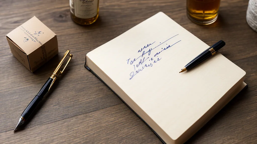 Handwritten tasting notes next to a bourbon shipping box