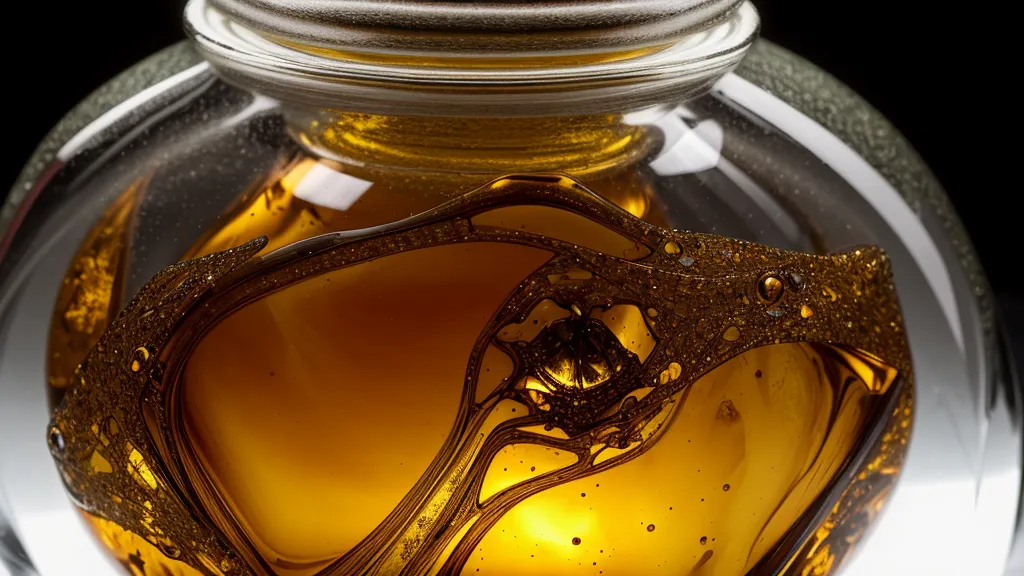 A glass stopper being placed into a bourbon decanter
