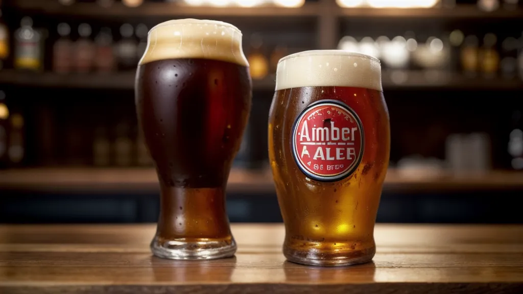 Close-up of a Sober Carpenter Irish Red non-alcoholic beer and glass.