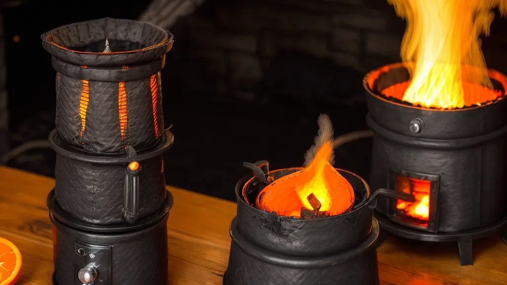 A cold non-alcoholic IPA can in front of a hot charcoal grill chimney.