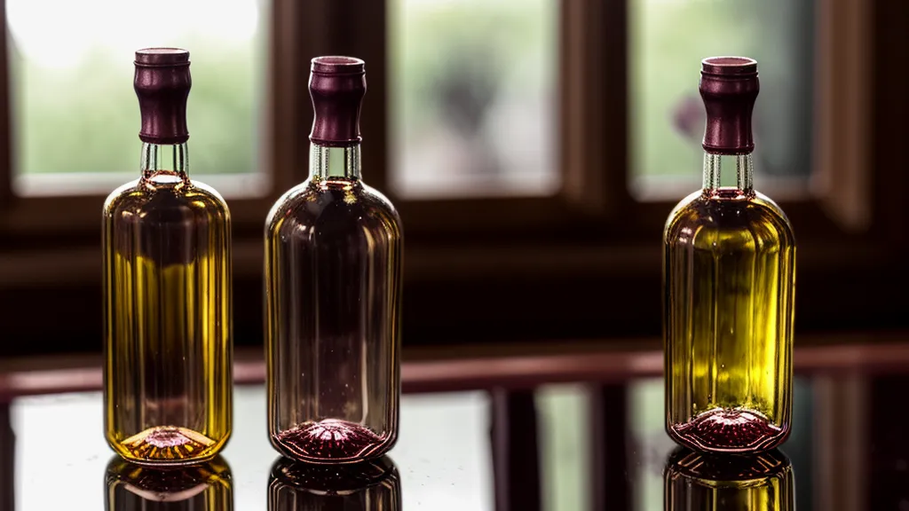Close-up of a mini wine bottle from a tasting kit on a wooden counter.