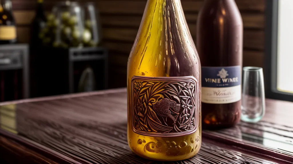 An etched wine bottle and a craft non-alcoholic beer can on a coaster.