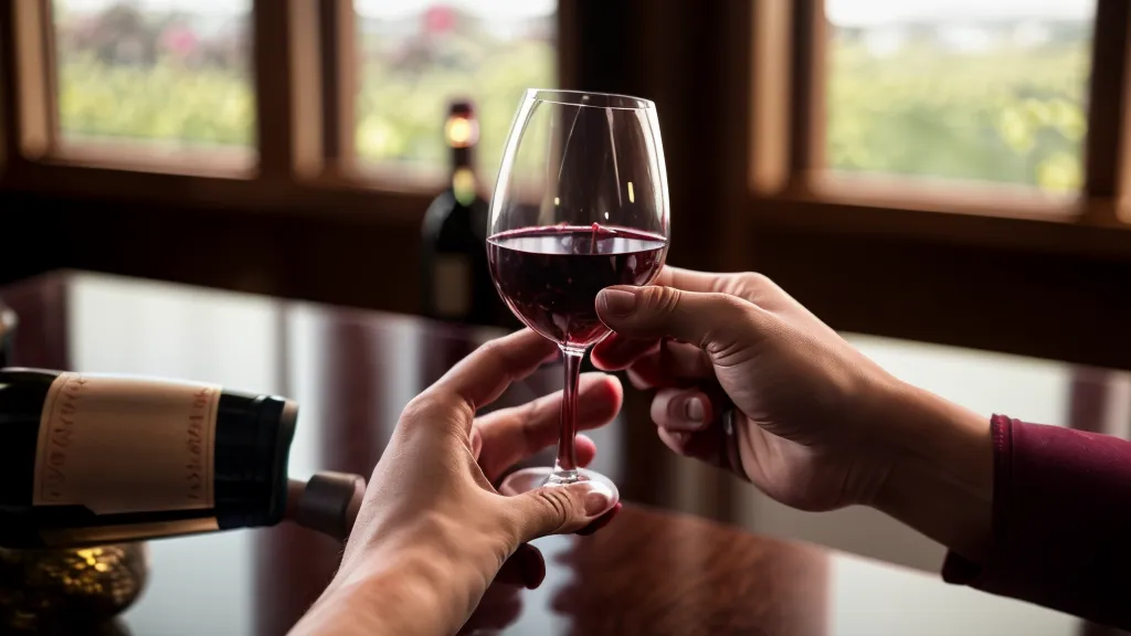 Close-up of red wine being swirled in a universal glass.