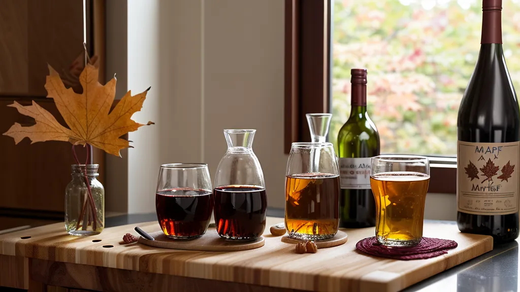 A custom-etched wine bottle and a gift basket on a kitchen island.