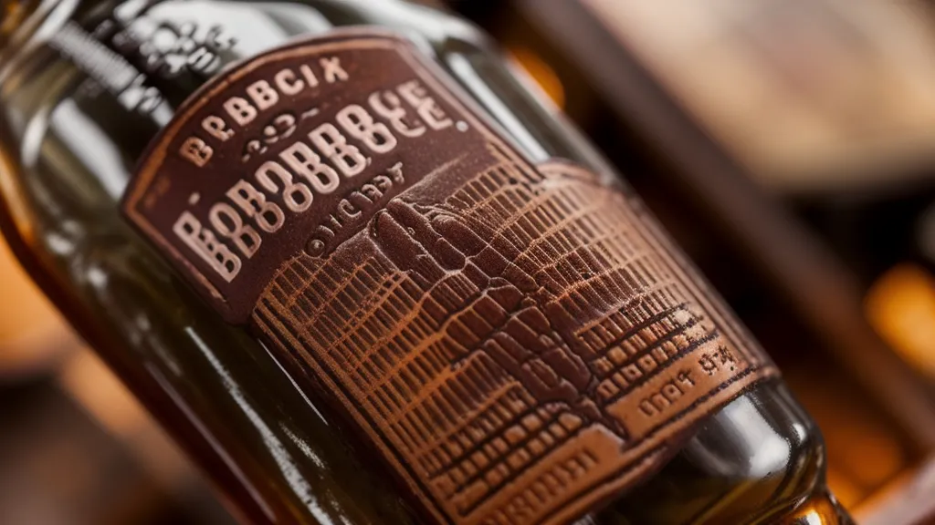 Close up of a green Bottled in Bond tax stamp on a whiskey bottle.