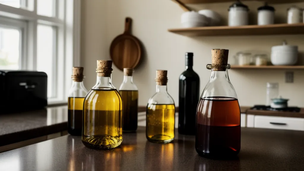 A glass of bourbon and a glass of red wine side-by-side on a wooden counter.