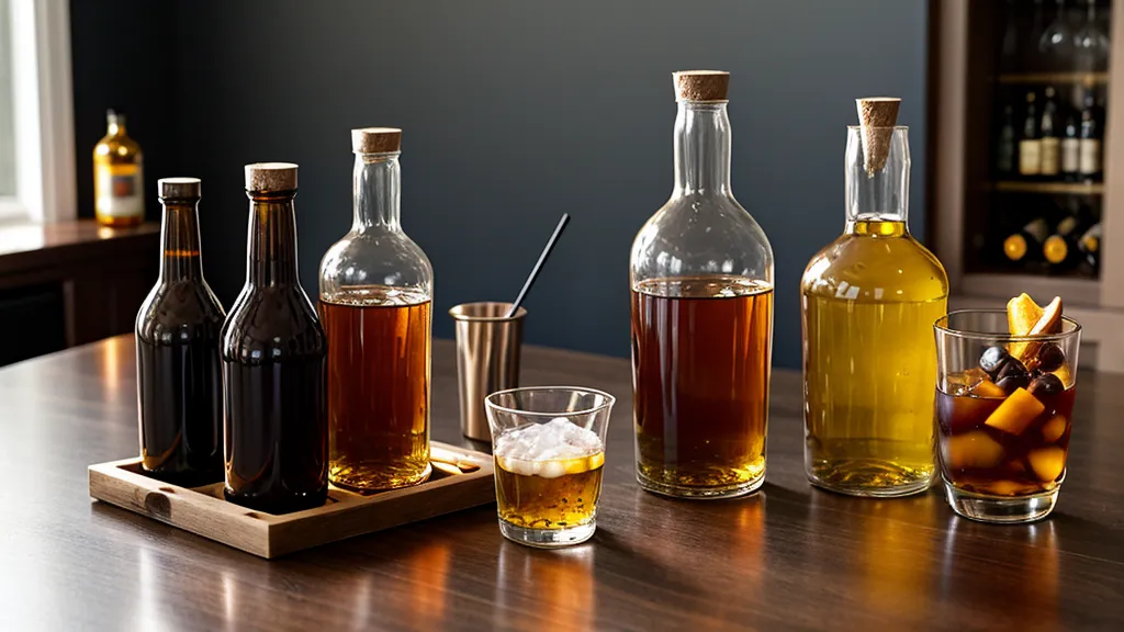 Bourbon and wine bottles arranged neatly next to a toaster on a kitchen counter.