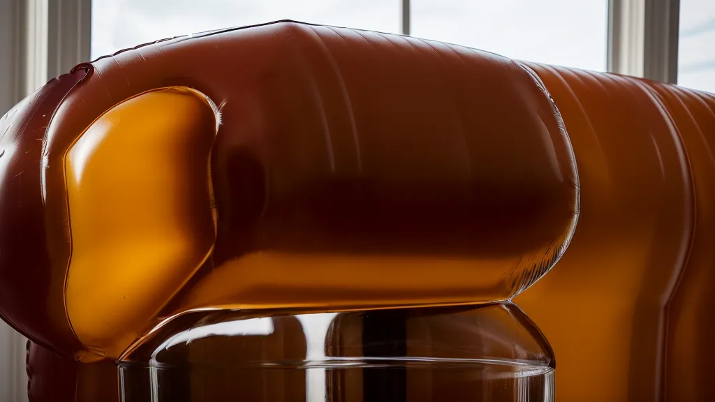 A bourbon bottle being protected by an inflatable air column sleeve for shipping.