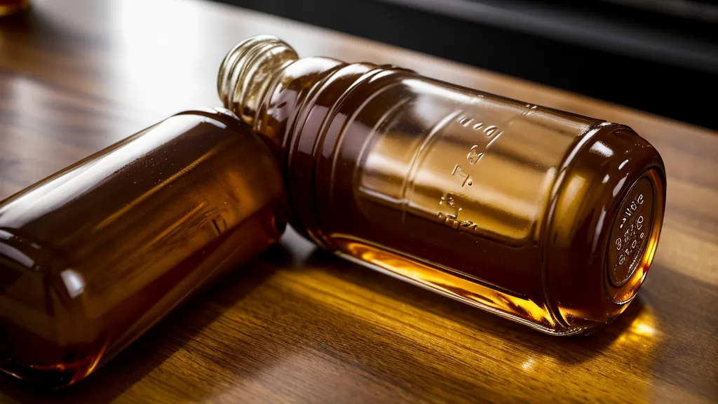 Close-up of a rare bourbon bottle sitting on a granite kitchen counter.
