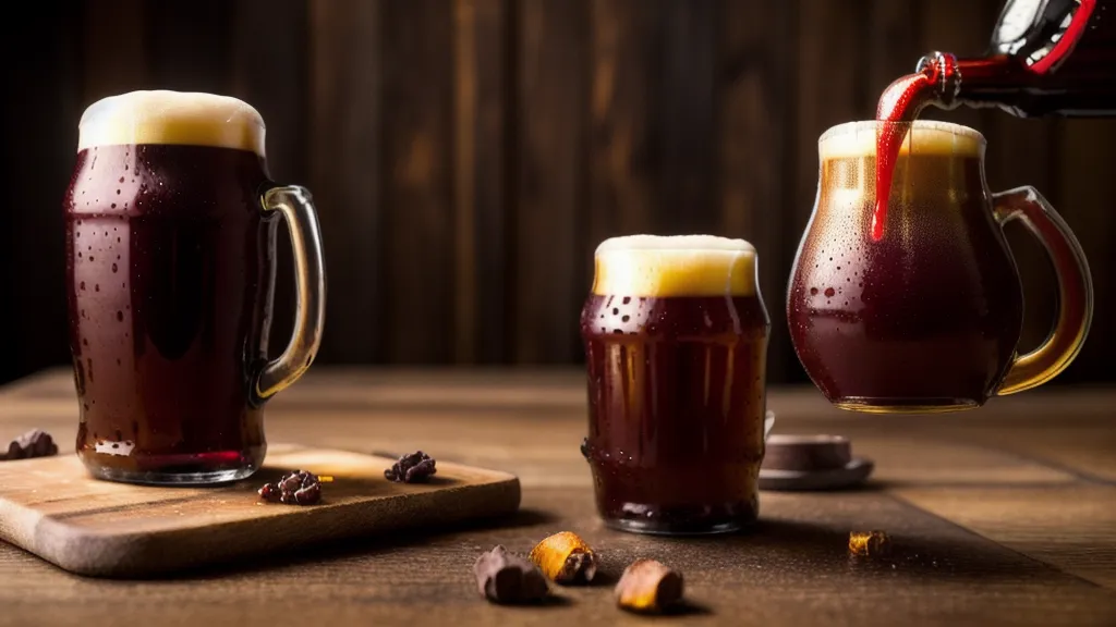 A non-alcoholic Irish Red beer on a coaster next to a bourbon bottle.