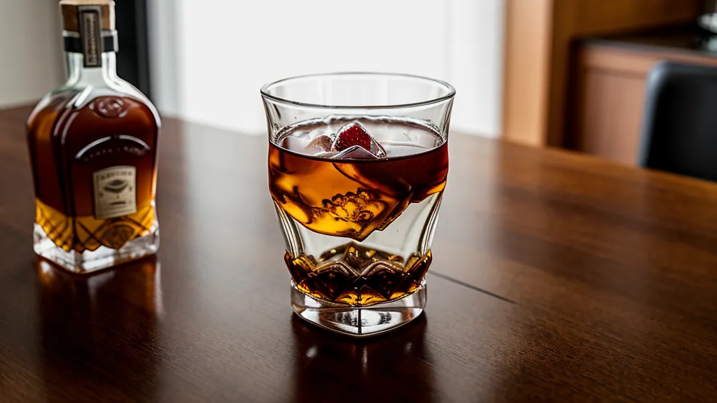 A drop of water being added to a glass of bourbon to open up the flavors.